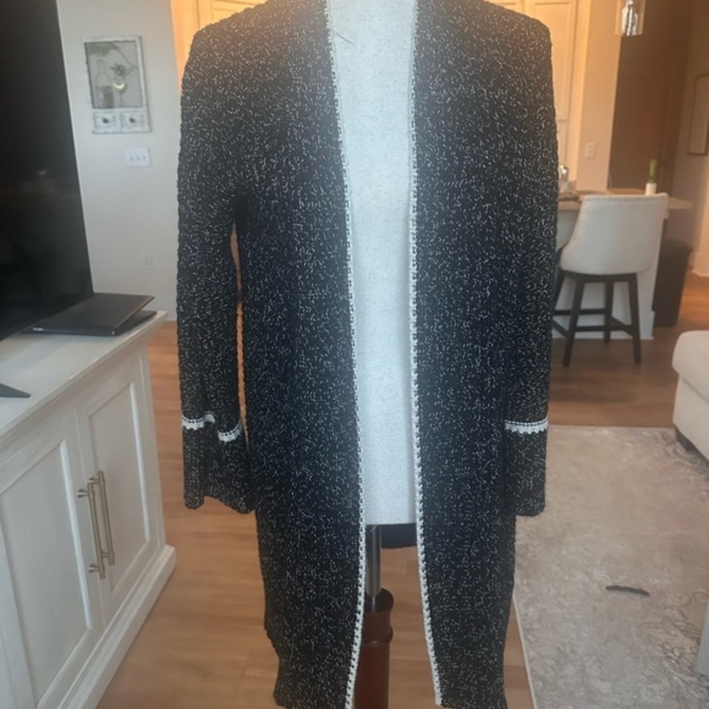 Women's Black and White Tweed Duster